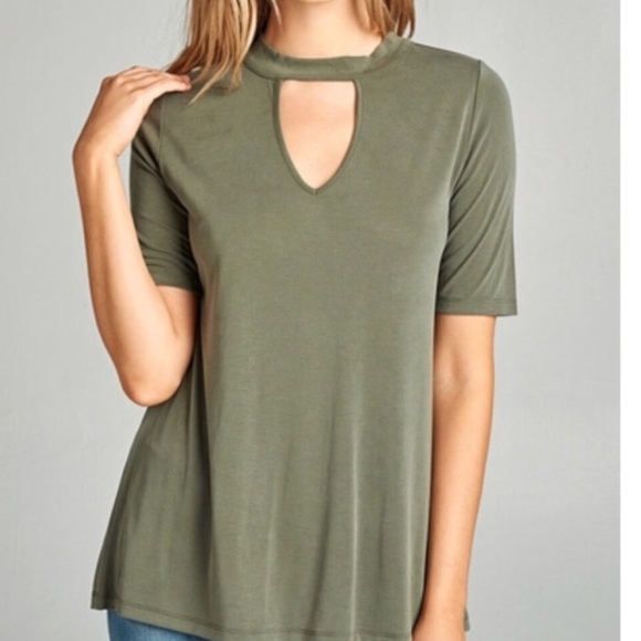 Active Basic Tops - Last 1✨🆕Faith Olive Green Choker Top Tee Shirt